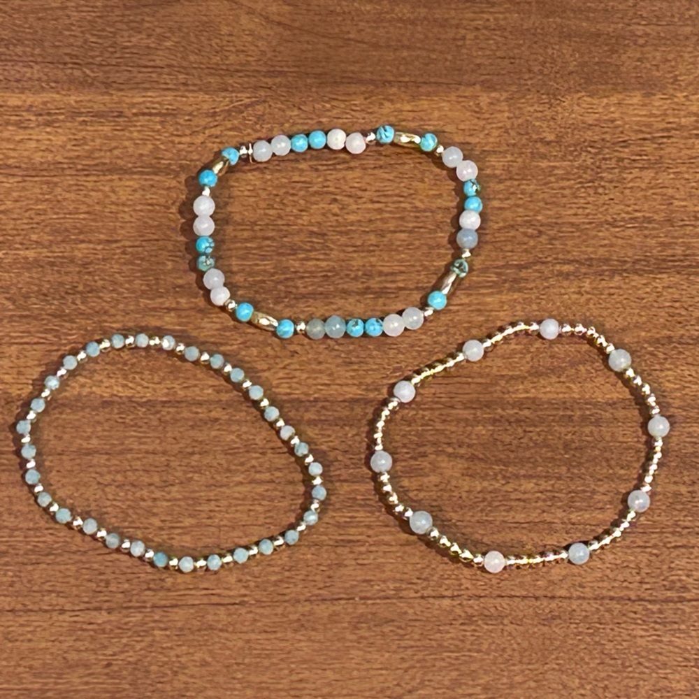 SHIVAM Made In India Set Of 3 Quartz Magnesite Gemstone Stretch Bracelets NWTS - Picture 5 of 11